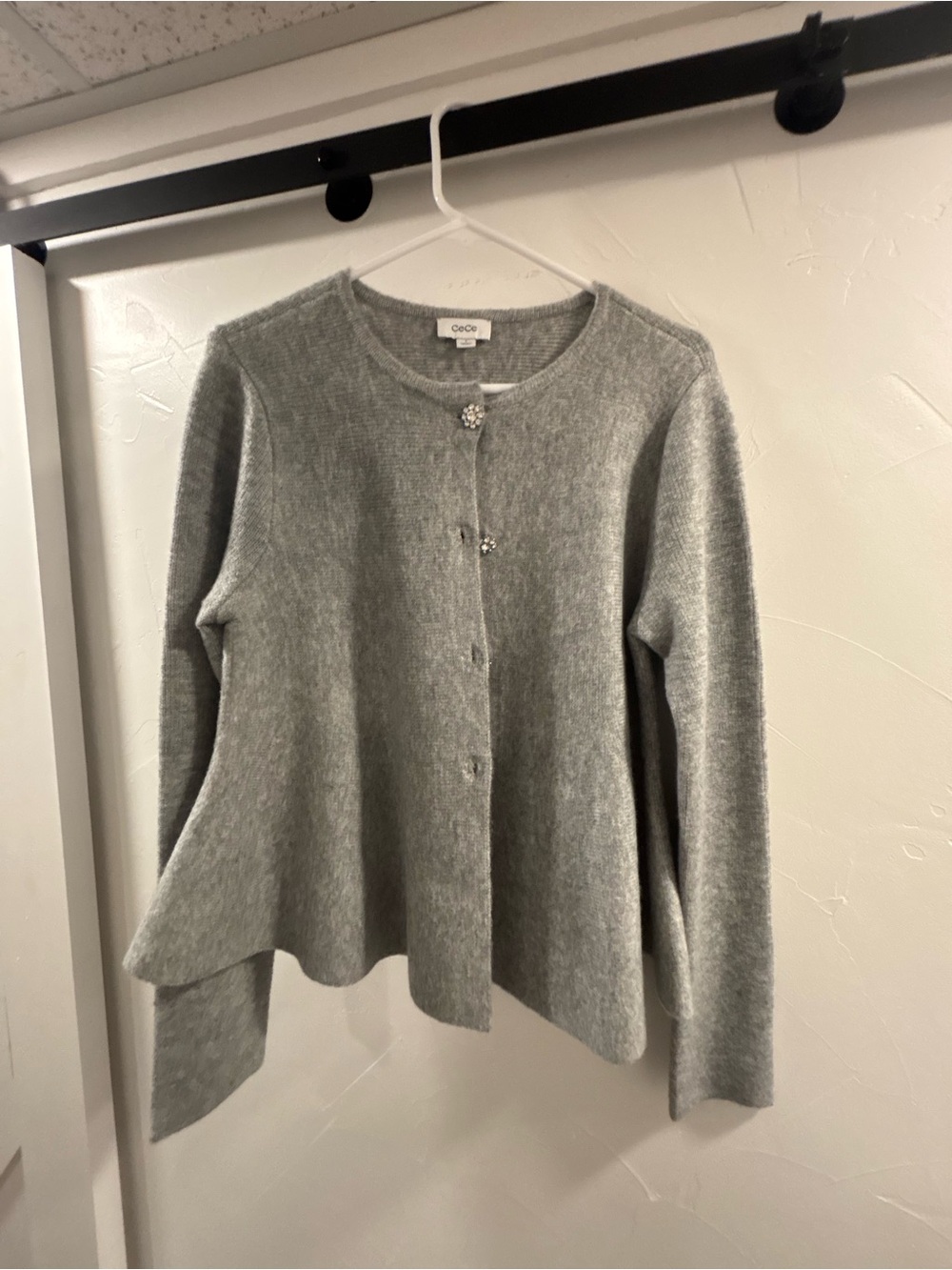 CeCe Gray peplum Button-Front Knit Cardigan